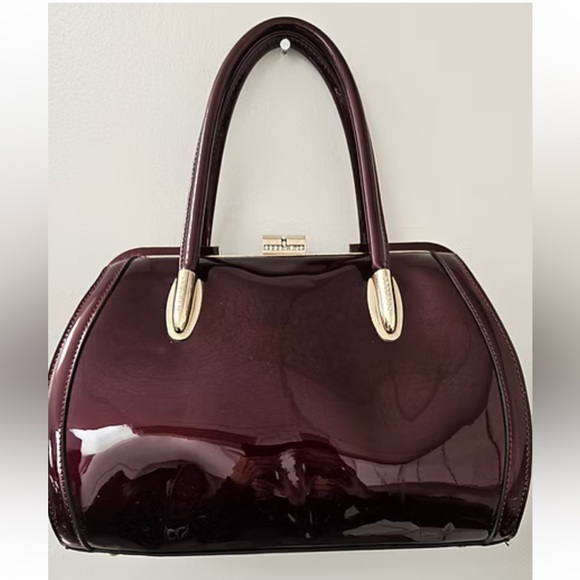 Burgundy Structured Satchel with Metallic Accent - Picture 1 of 6